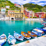 Cinque Terre, Italy - Scenic view of marina In colorful fishermen village Vernazza, Liguria